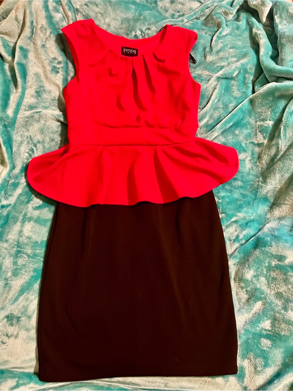 Enfocus Studio Red and Black Peplum Midi Dress